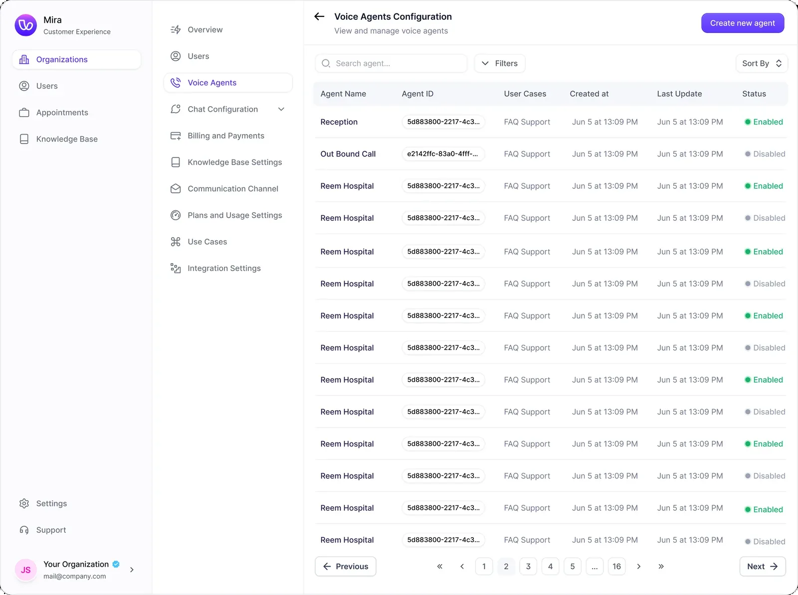 Voice agents configuration
