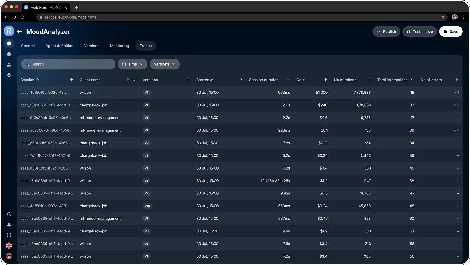 Trace list